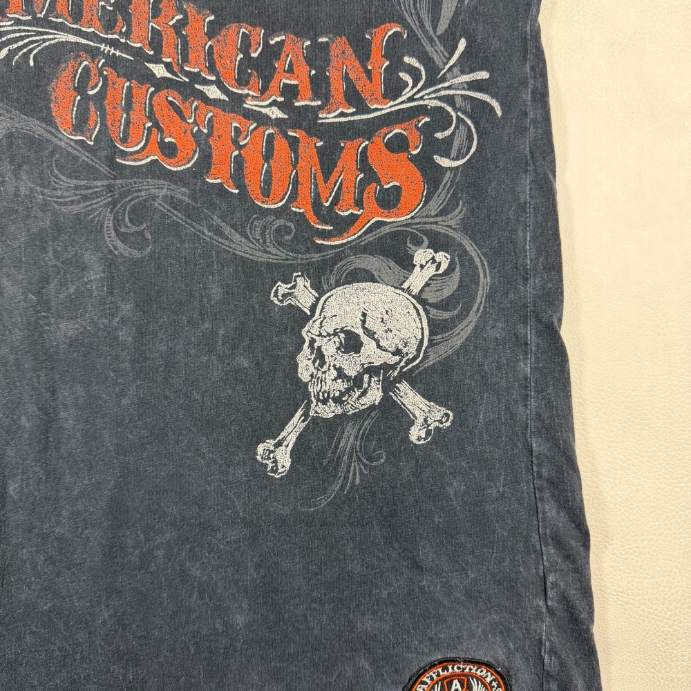 VTG Affliction American Customs Mens L Large Black Acid Wash Skull Eagle T-Shirt - Picture 8 of 14